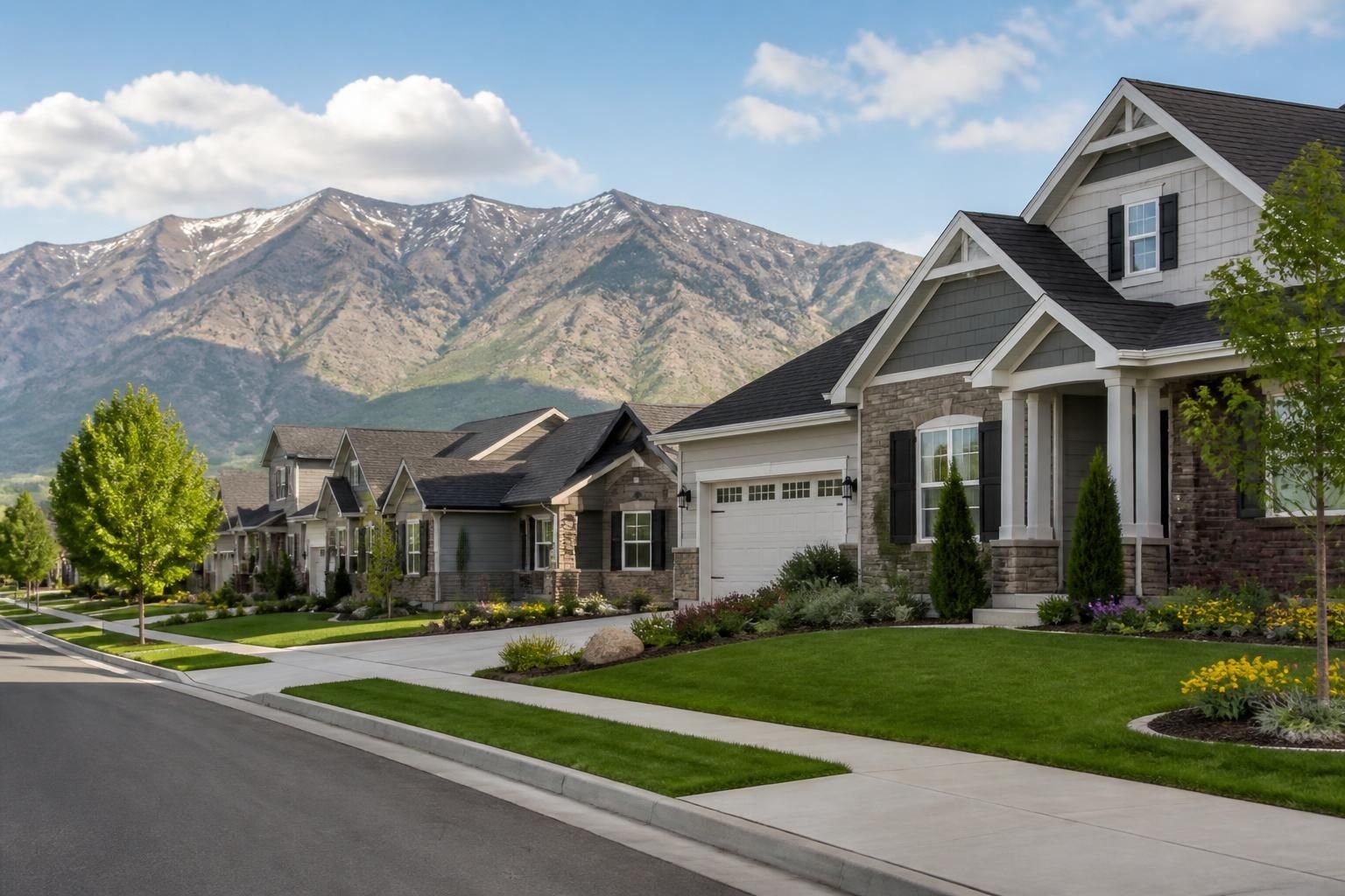 Well-kept Clearfield homes with clear architectural rooflines.
