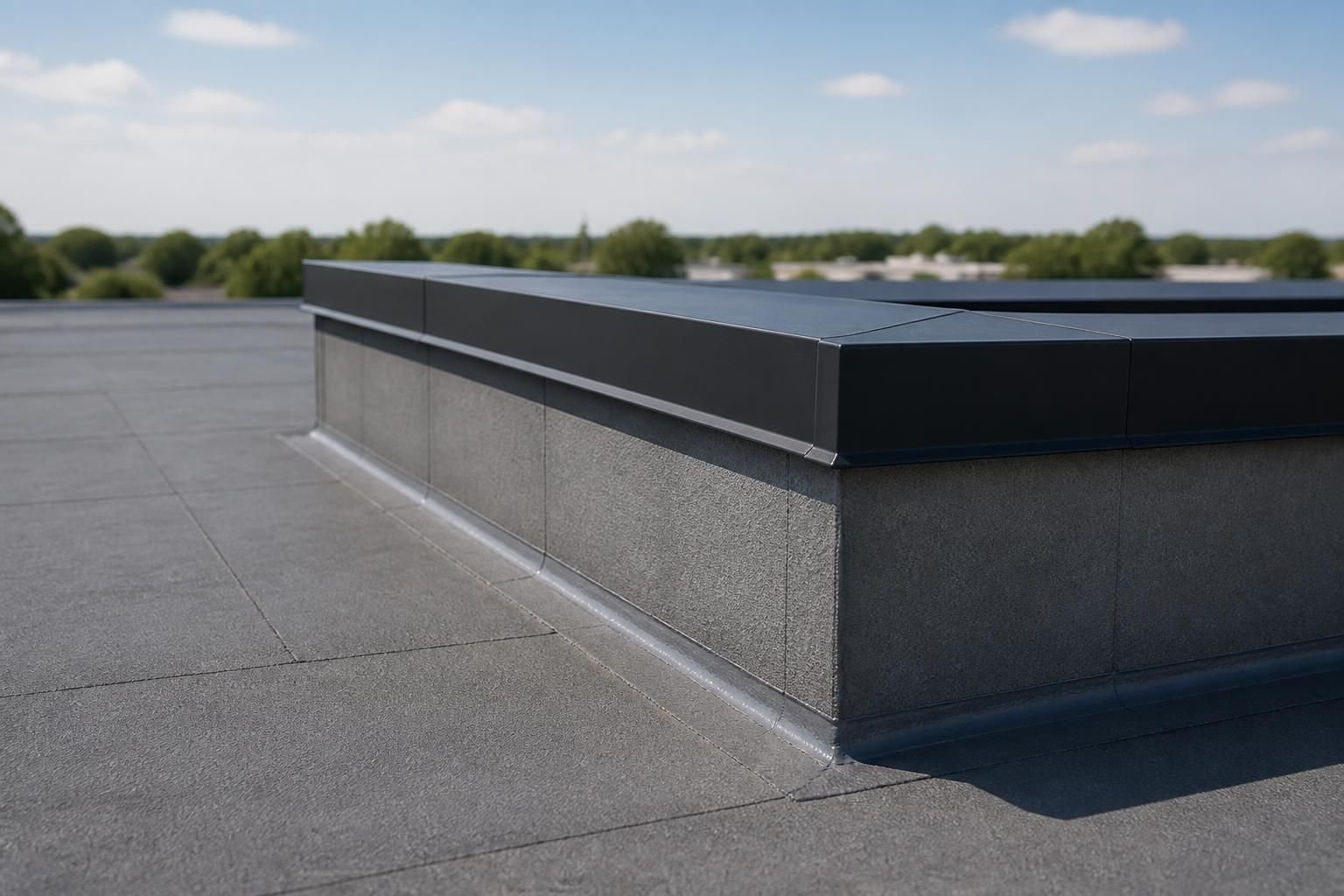 Newly replaced commercial roof with clean completed edges.