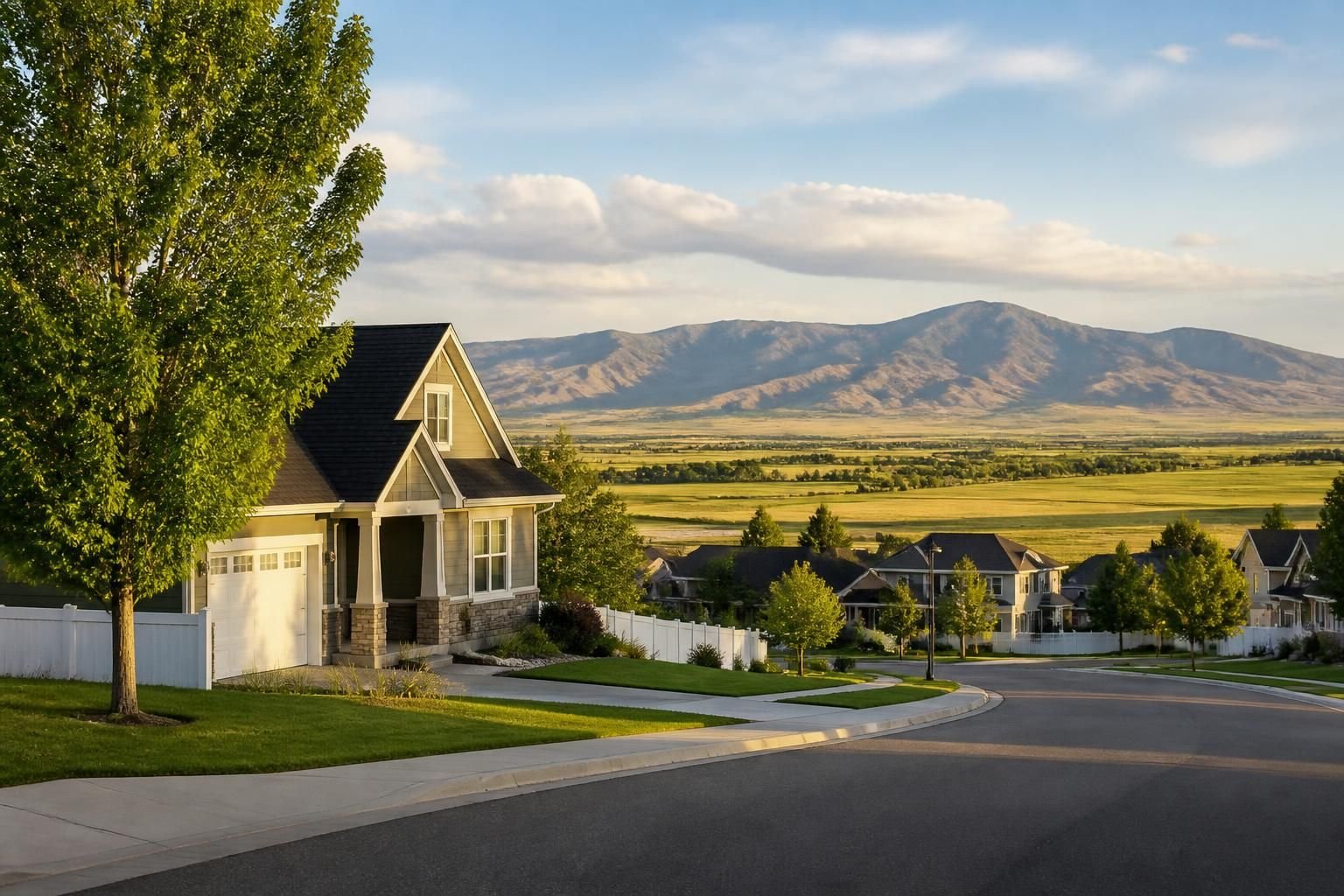 Neatly maintained Hooper homes in a rural-suburban setting.