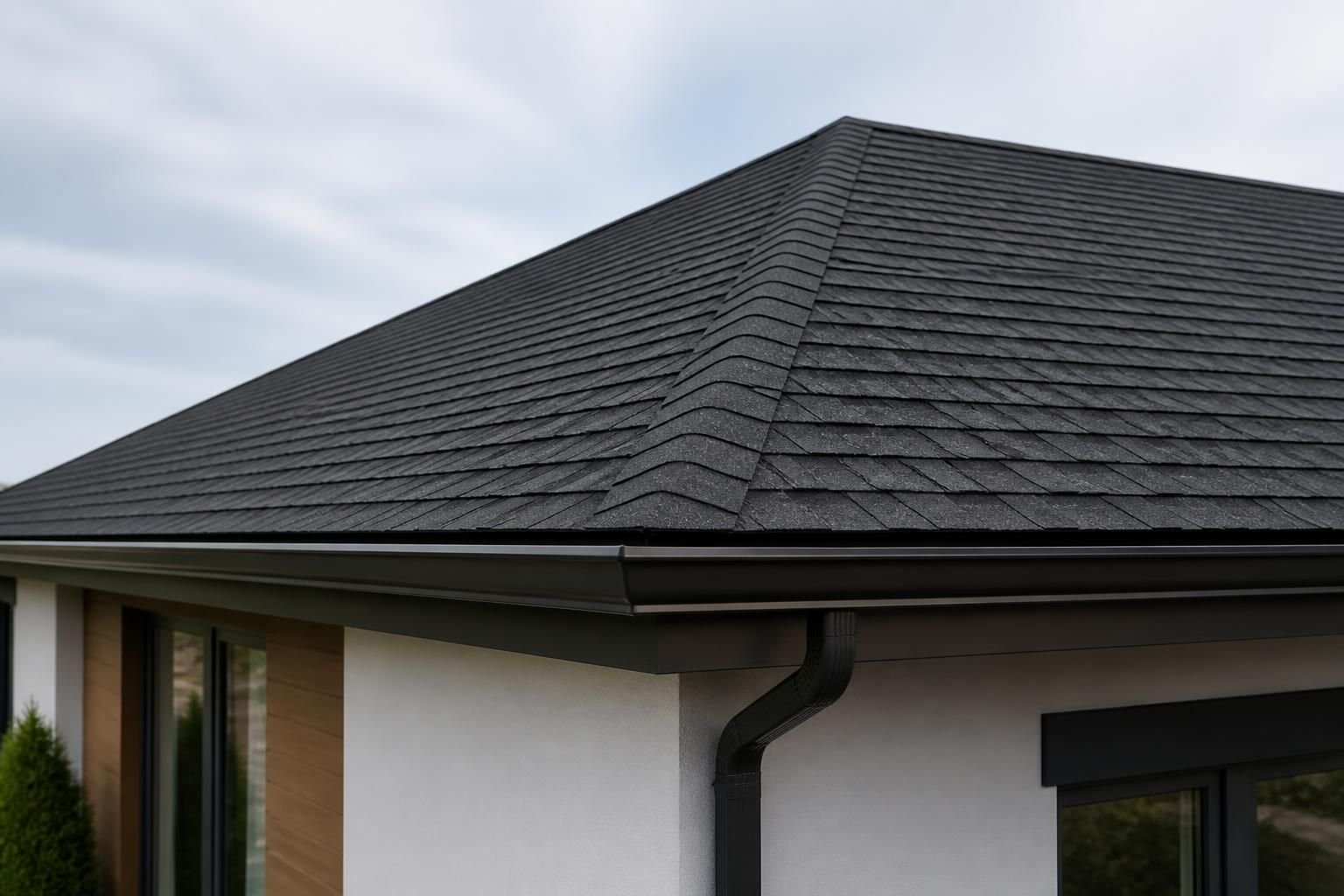 Newly installed roof on a modern home exterior.
