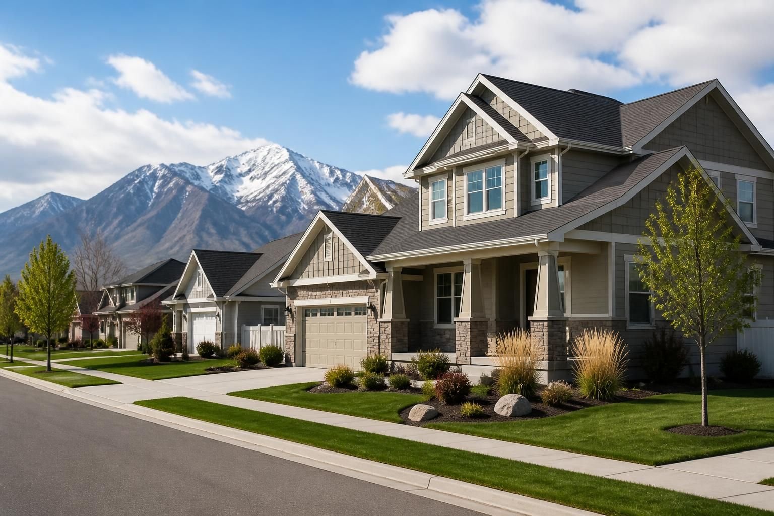 Well-kept Roy neighborhood homes with prominent rooflines.