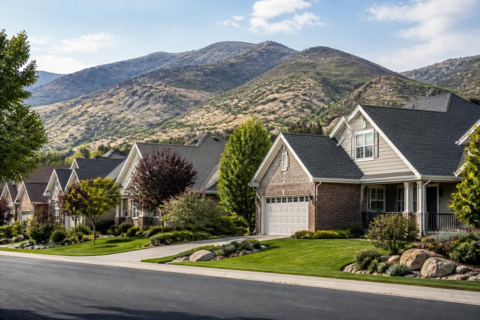 Hillside neighborhood homes with clean rooflines in South Ogden.