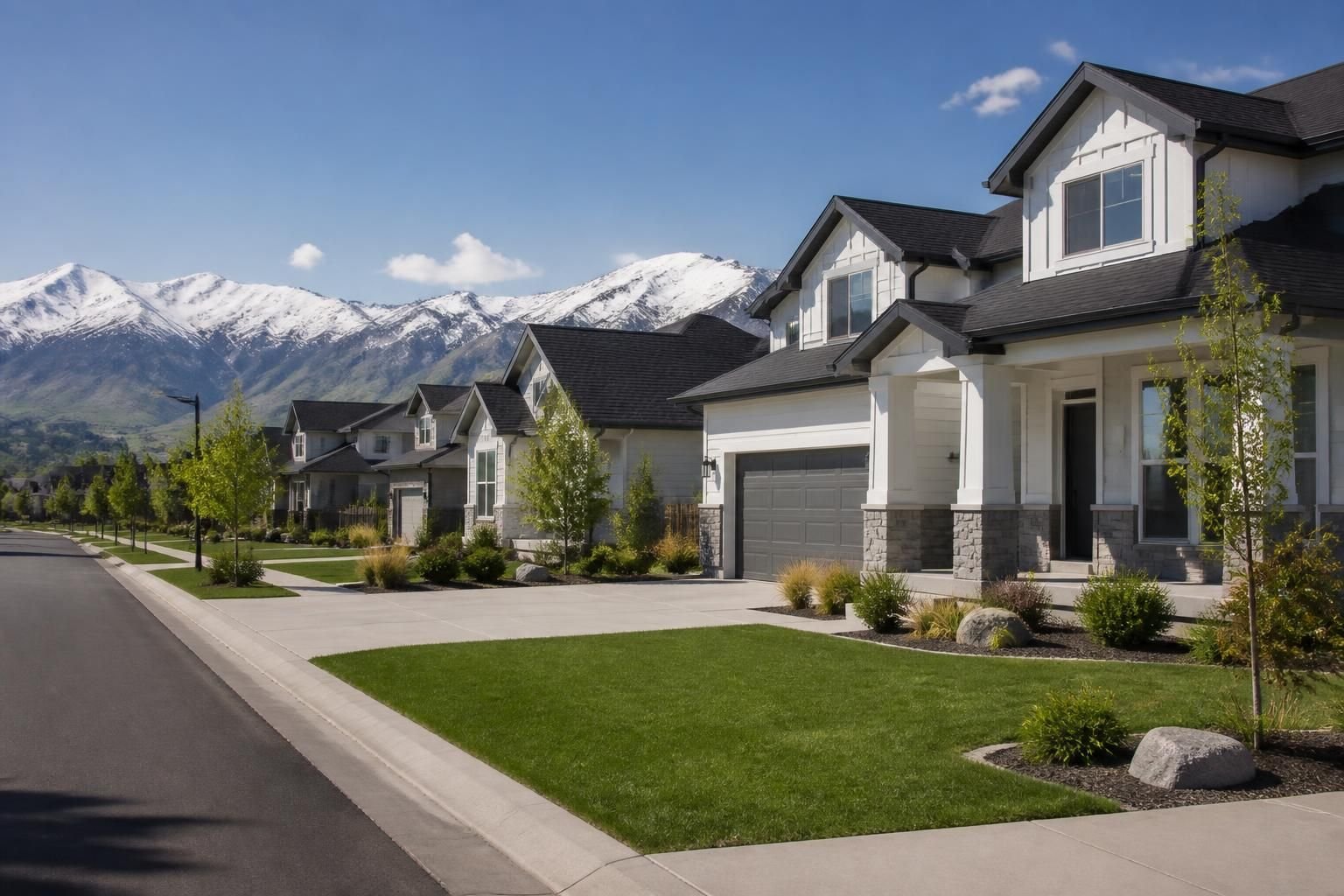 Modern Syracuse neighborhood homes with finished rooflines.
